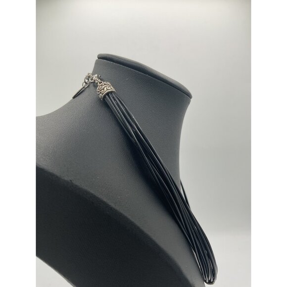 VCLM Black Multi-Strand Necklace With Silver Scrollwork Pendant & Lobster Clasp - Picture 3 of 5